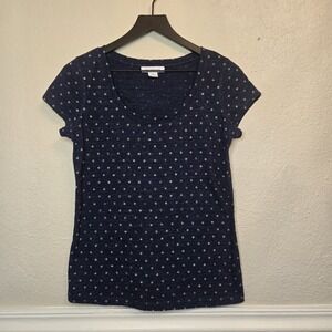 Liz Claiborne Womens Small Tee Shirt Navy Distressed Stars Cotton Blend 4th July